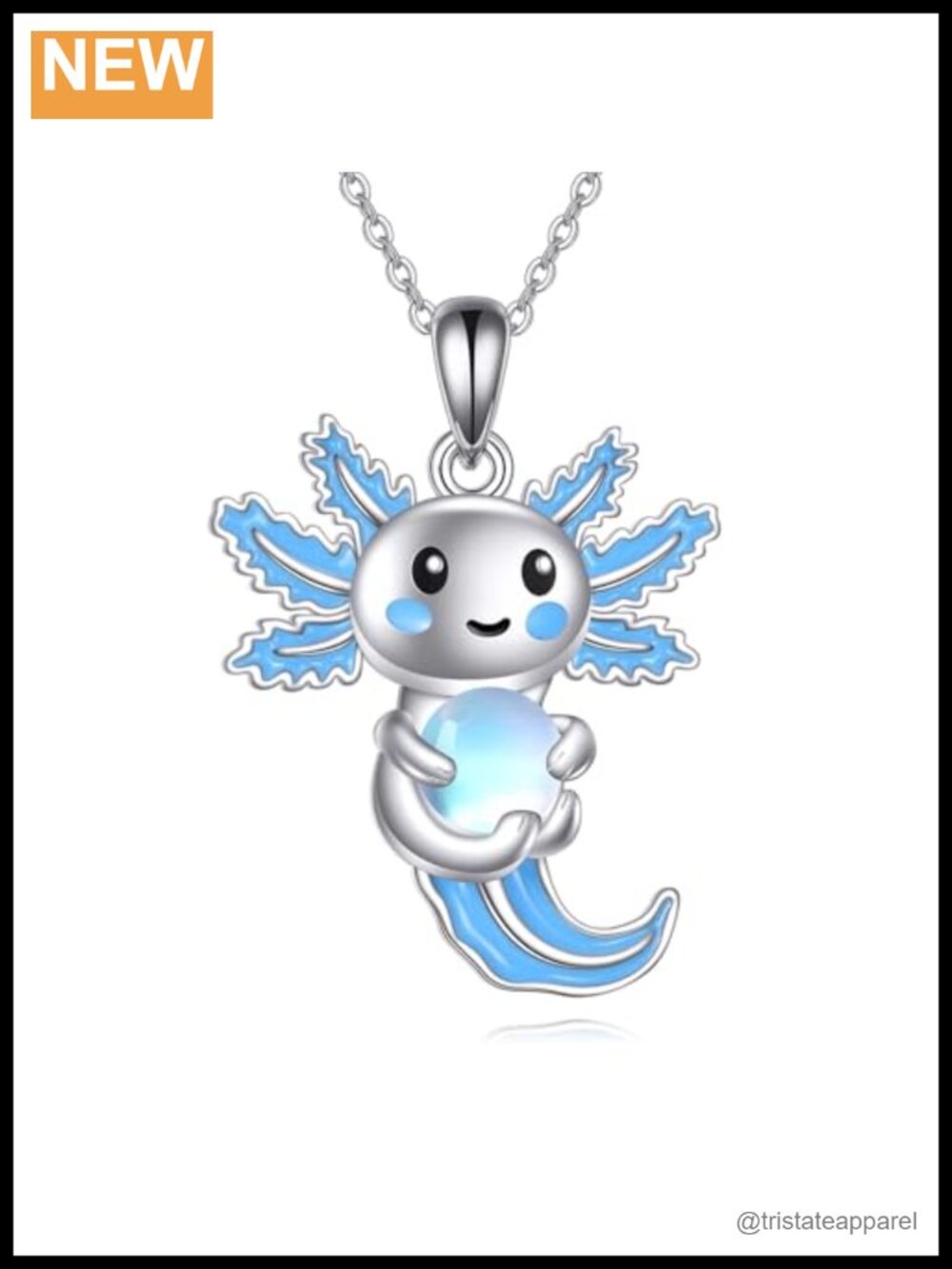 925 Sterling Silver Axolotl Pendant Necklace Moonstone Adjustable Chain